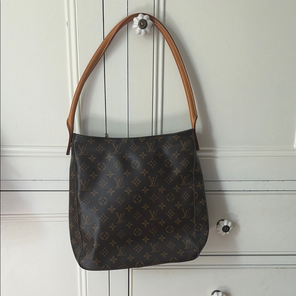 Louis Vuitton Monogram Shoulder Bag with Brown Canvas and Tan Strap